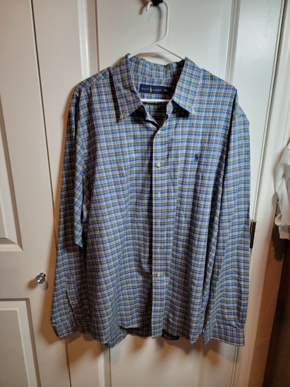 Polo Ralph Lauren Men’s XXL Plaid Button Down Shirt Blue Green Long Sleeve Pony